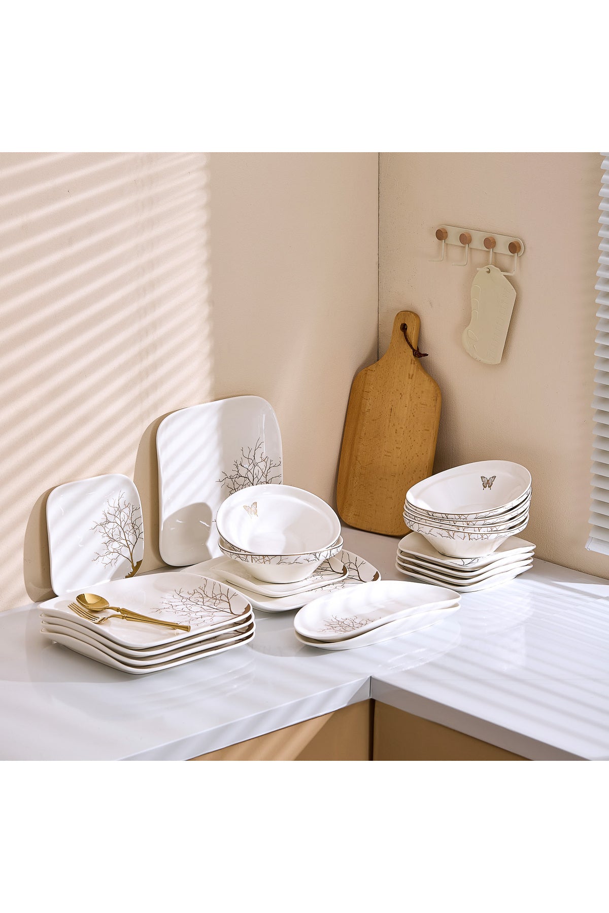 Set Serviciu Masă 20 Piese Pătrat, Portelan Premium, 6 Persoane - Lifetree Collection