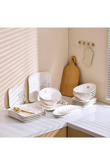 Set Serviciu Masă 20 Piese Pătrat, Portelan Premium, 6 Persoane - Lifetree Collection