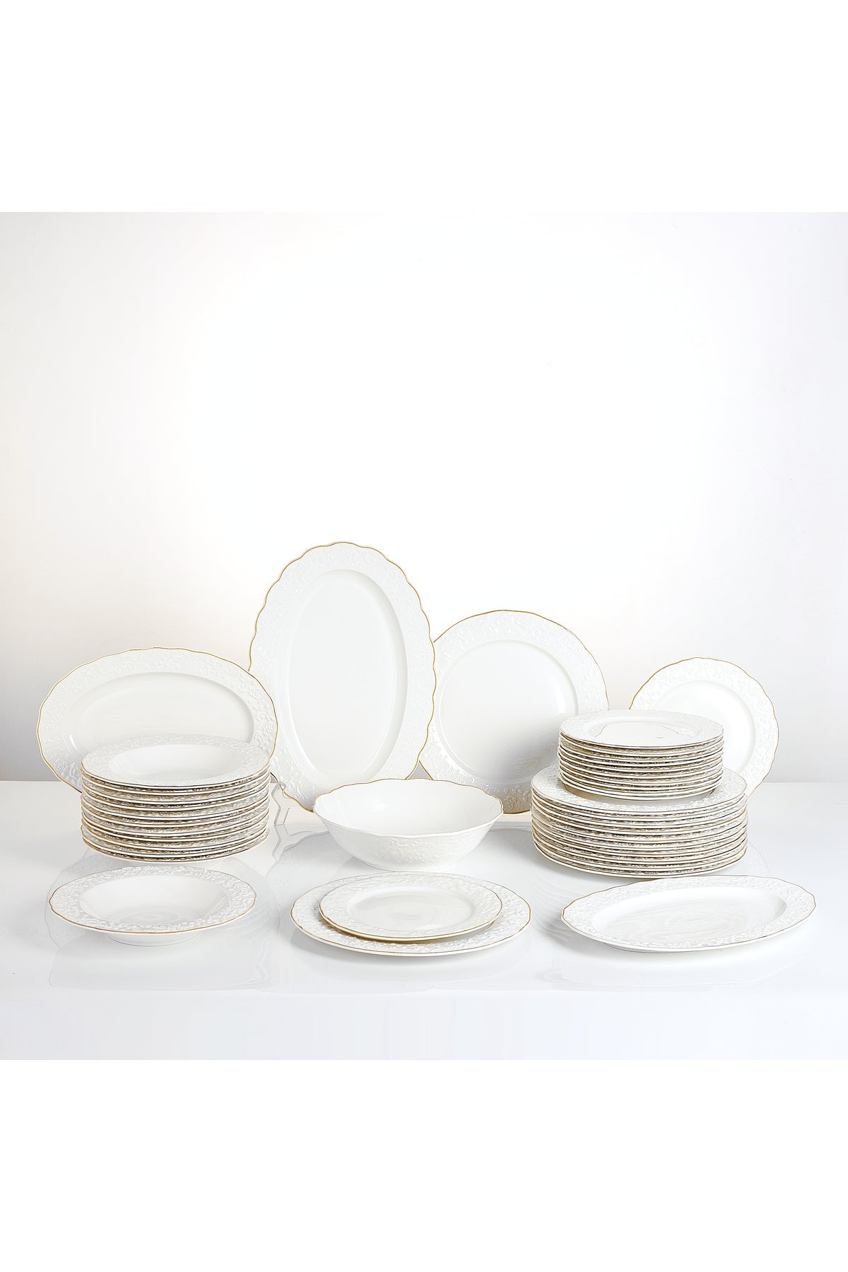 Serviciu de masă din porțelan 40 piese Luxset farfurii și cești12persoane decor relief margine aurie
