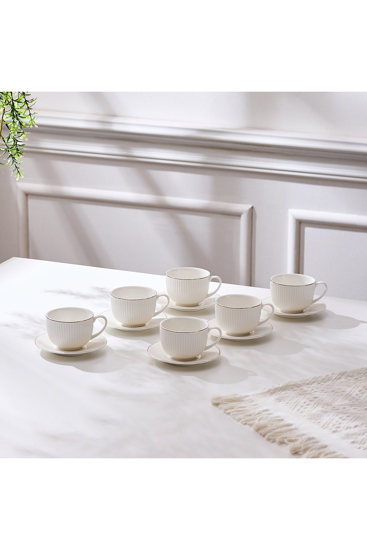 Set de 6 cești cu 6 farfurioare, portelan, 190 ml - royal alb
