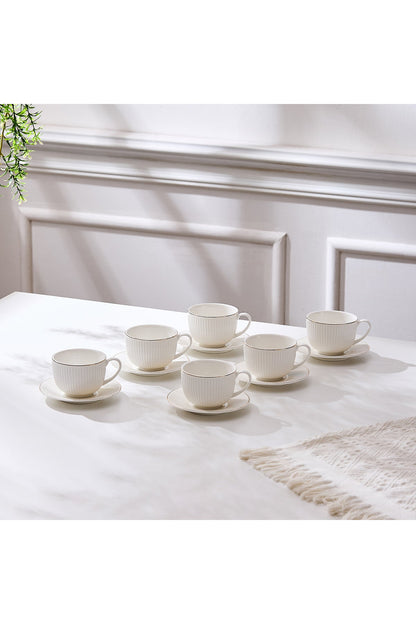 Set de 6 cești cu 6 farfurioare, portelan, 190 ml - royal alb