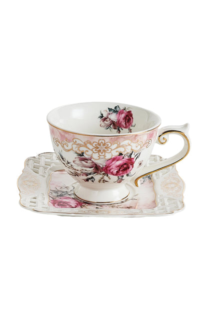 Set 2 cești cafea cu 2 farfurioare porțelan 200 ml – model floral elegant