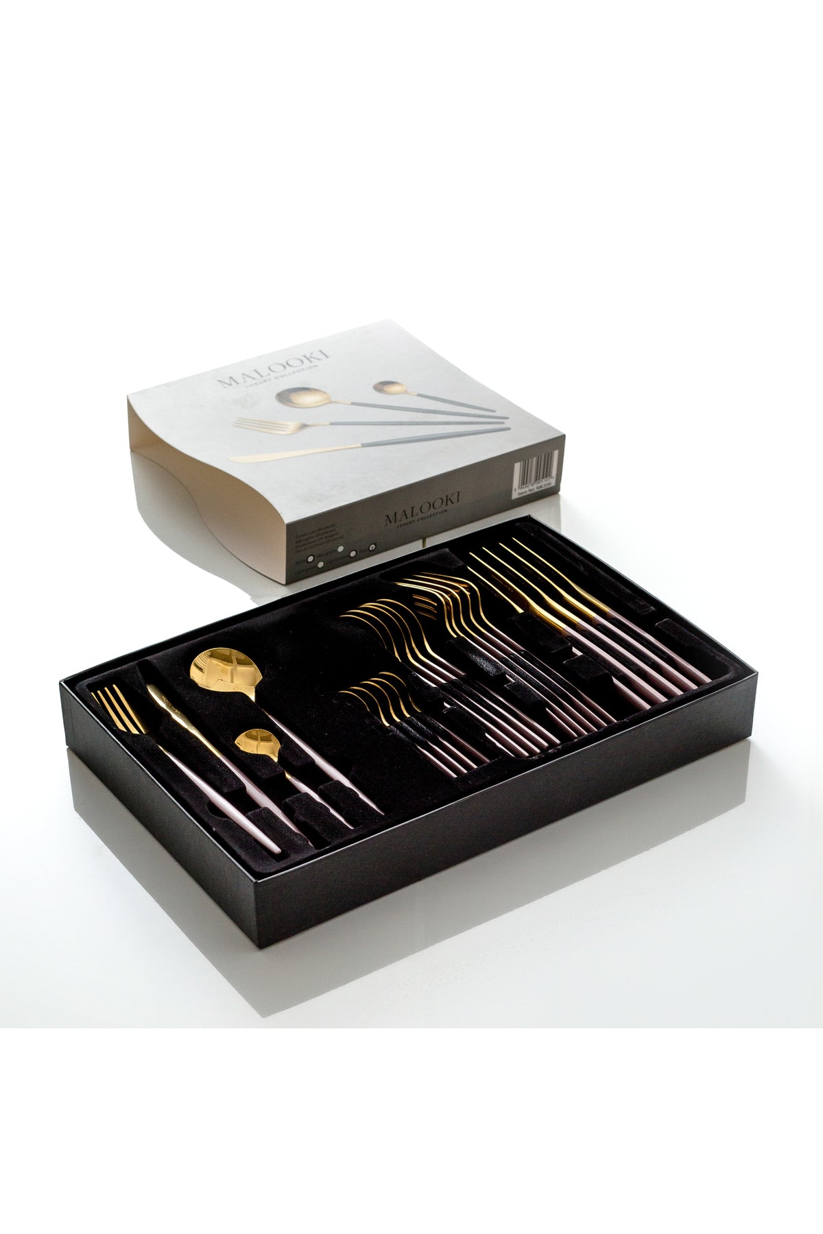 Set tacâmuri 24 piese inox 18/10 auriu bicolor – linguri, furculițe, cuțite