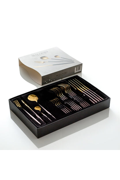 Set tacâmuri 24 piese inox 18/10 auriu bicolor – linguri, furculițe, cuțite
