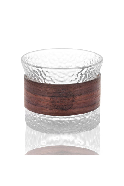 Ceașcă din Sticlă Texturată cu Protecție din Lemn, Design Japonez Zen, 150 ml