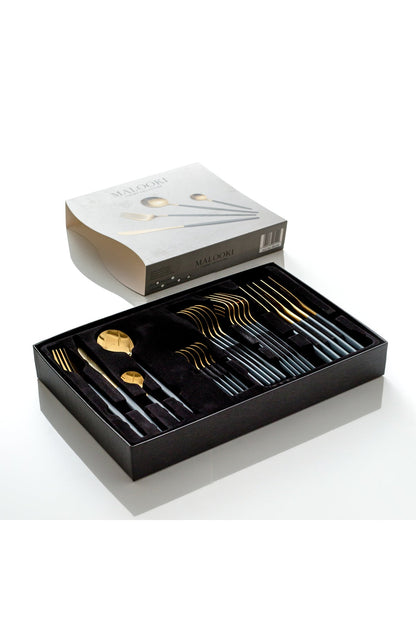 Set tacâmuri 24 piese inox 18/10 auriu bicolor – linguri, furculițe, cuțite