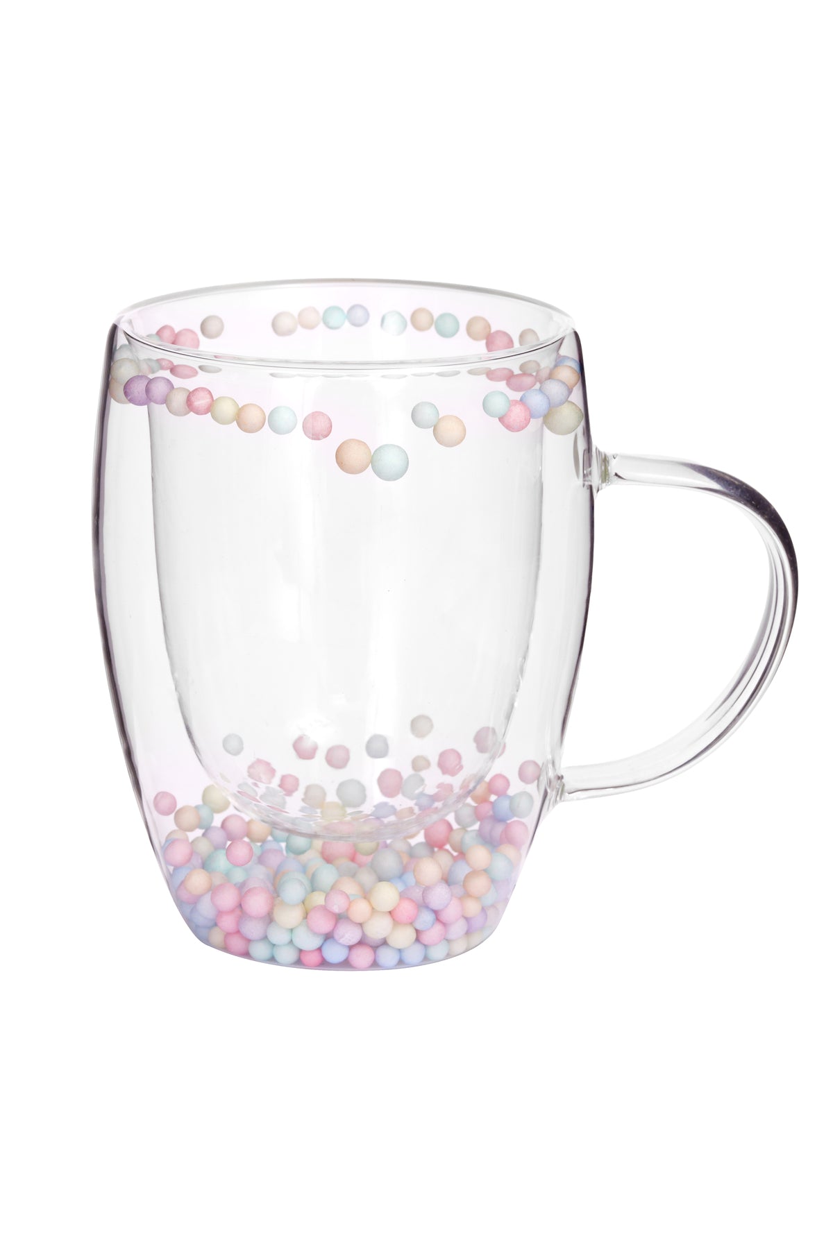 Cană din Sticlă cu Pereți Dubli "Candy" cu Biluțe Decorative Multicolore – 350 ml