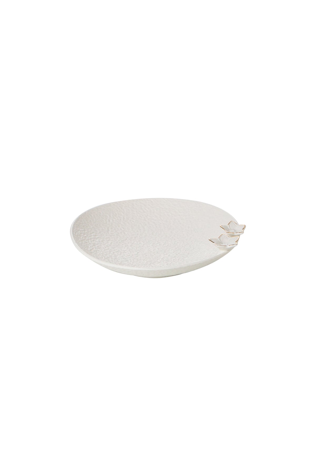 Platou Decorativ din Porțelan Alb cu Textură de Piatră și Detalii Florale - 26 cm