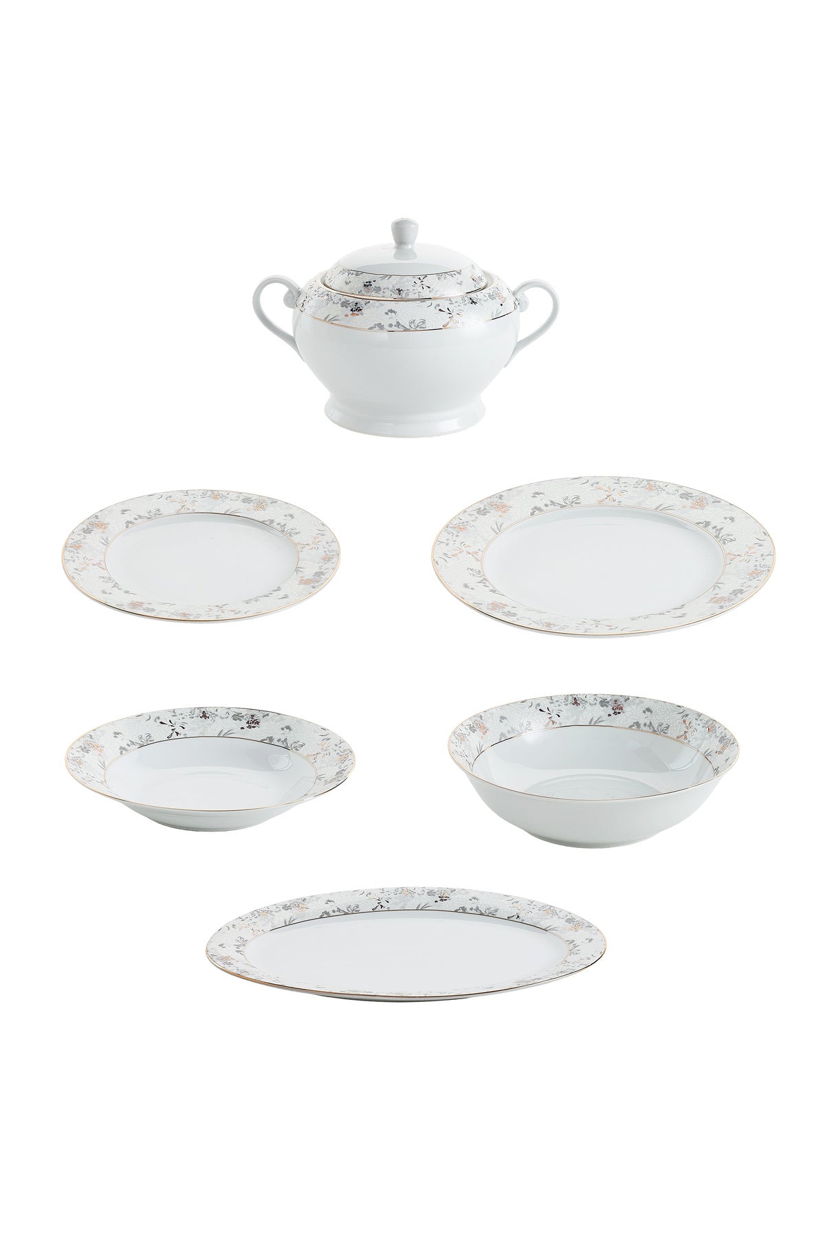Serviciu de Masă 12 Persoan Golden Blossom din Porțelan 40 pieseDesign Floral Bogat cu Detalii Aurii