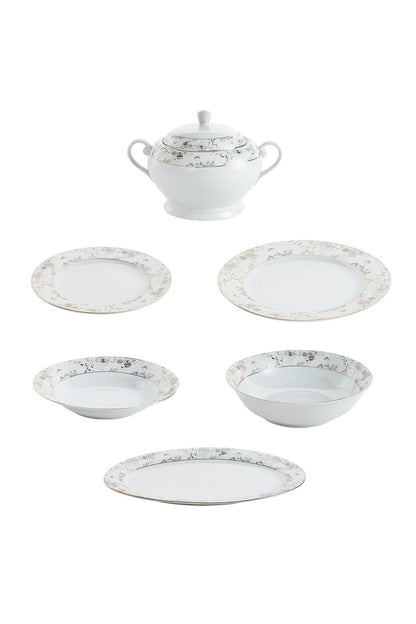 Serviciu de Masă 12 Persoan Golden Blossom din Porțelan 40 pieseDesign Floral Bogat cu Detalii Aurii