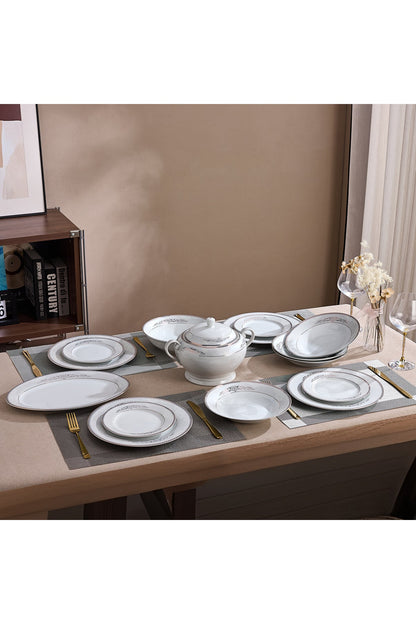 Serviciu de Masă 12 Persoane Silver & Gold Filigree din Porțelan 40 Piese, Design Baroc Bicolor