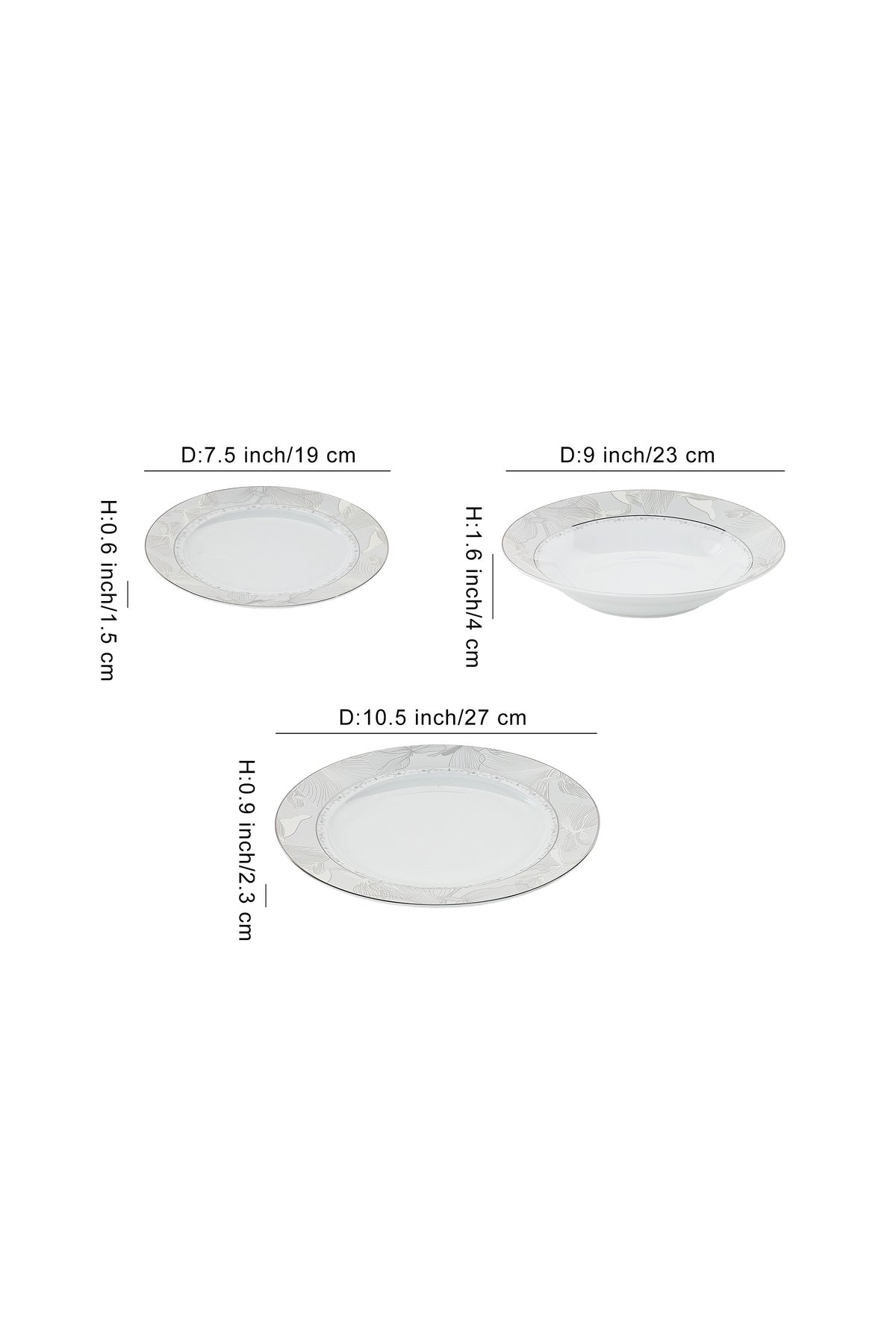 Serviciu de Masă 6 persoane Silver Leaf din Porțelan 18 Piese, Design Floral cu Bordură Argintie
