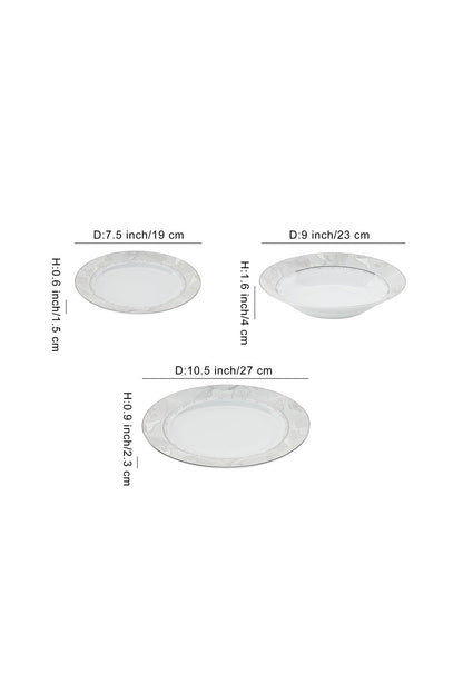 Serviciu de Masă 6 persoane Silver Leaf din Porțelan 18 Piese, Design Floral cu Bordură Argintie