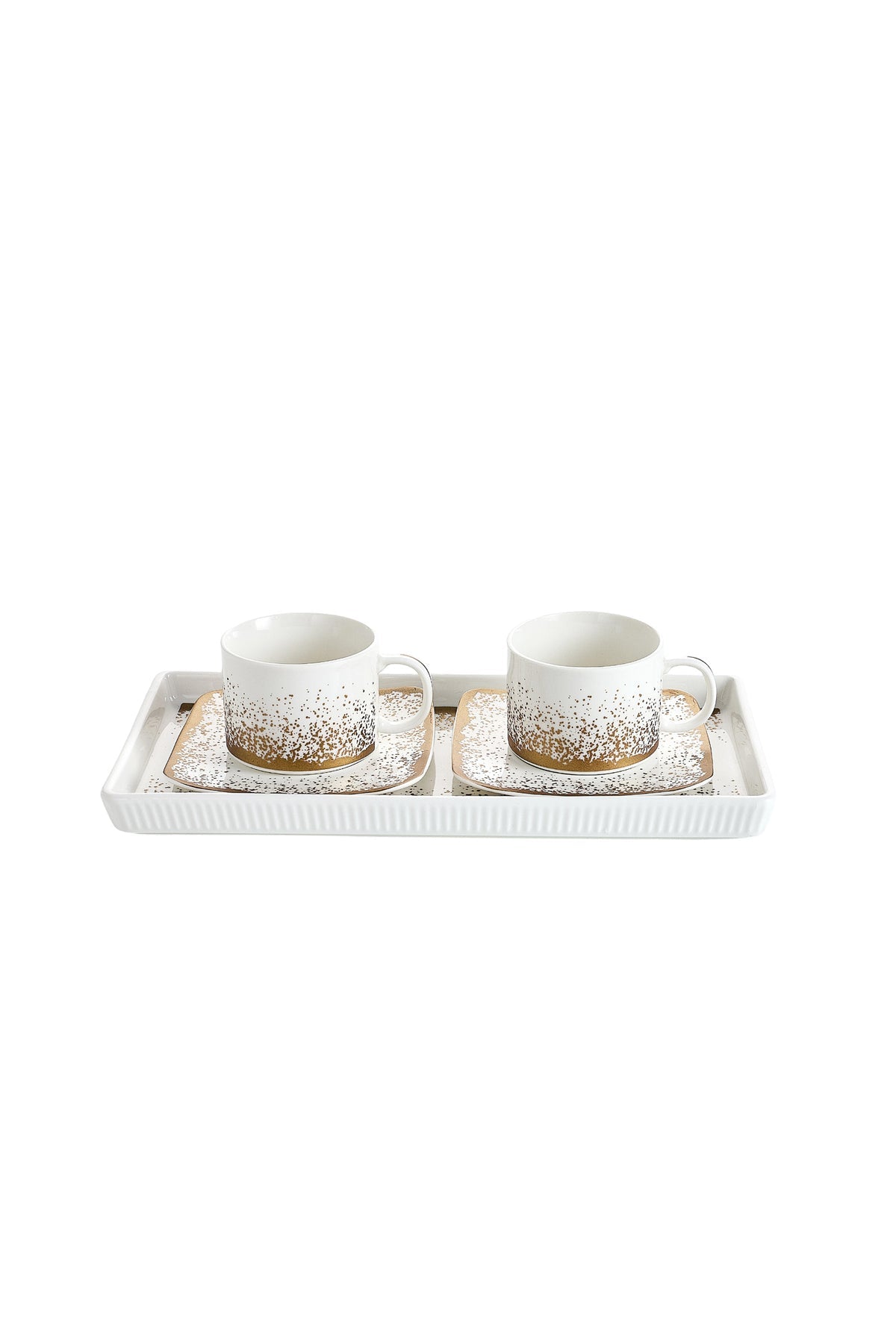 Set 2 cești cu 2 farfurioare și platou din porțelan, 180 ml - SNOWING collection