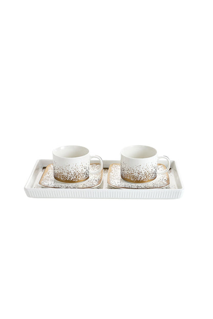 Set 2 cești cu 2 farfurioare și platou din porțelan, 180 ml - SNOWING collection