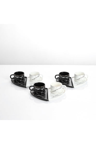 Set 6 cești espresso din porțelan cu farfurioare în formă de inimă - 90 ml