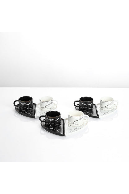 Set 6 cești espresso din porțelan cu farfurioare în formă de inimă - 90 ml