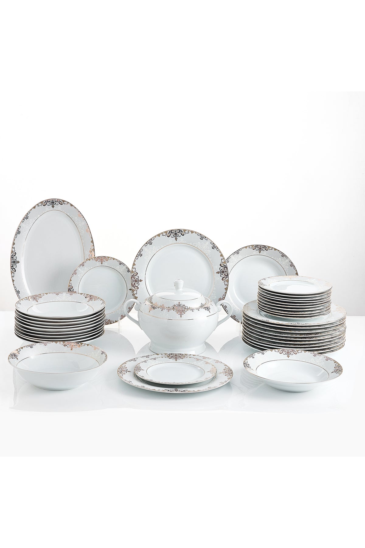 Serviciu de Masă 12 Persoane Imperial Gold Medallion din Porțelan , 40 piese, Design Baroc Regal