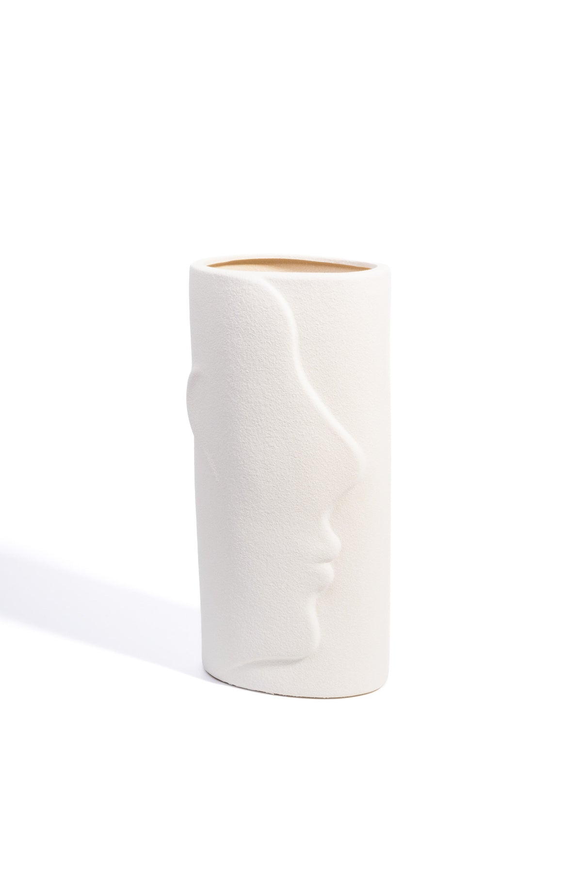Vază Decorativă din Ceramică "Silhouette", Design Profil Uman, 30 cm - Alb mat texturat
