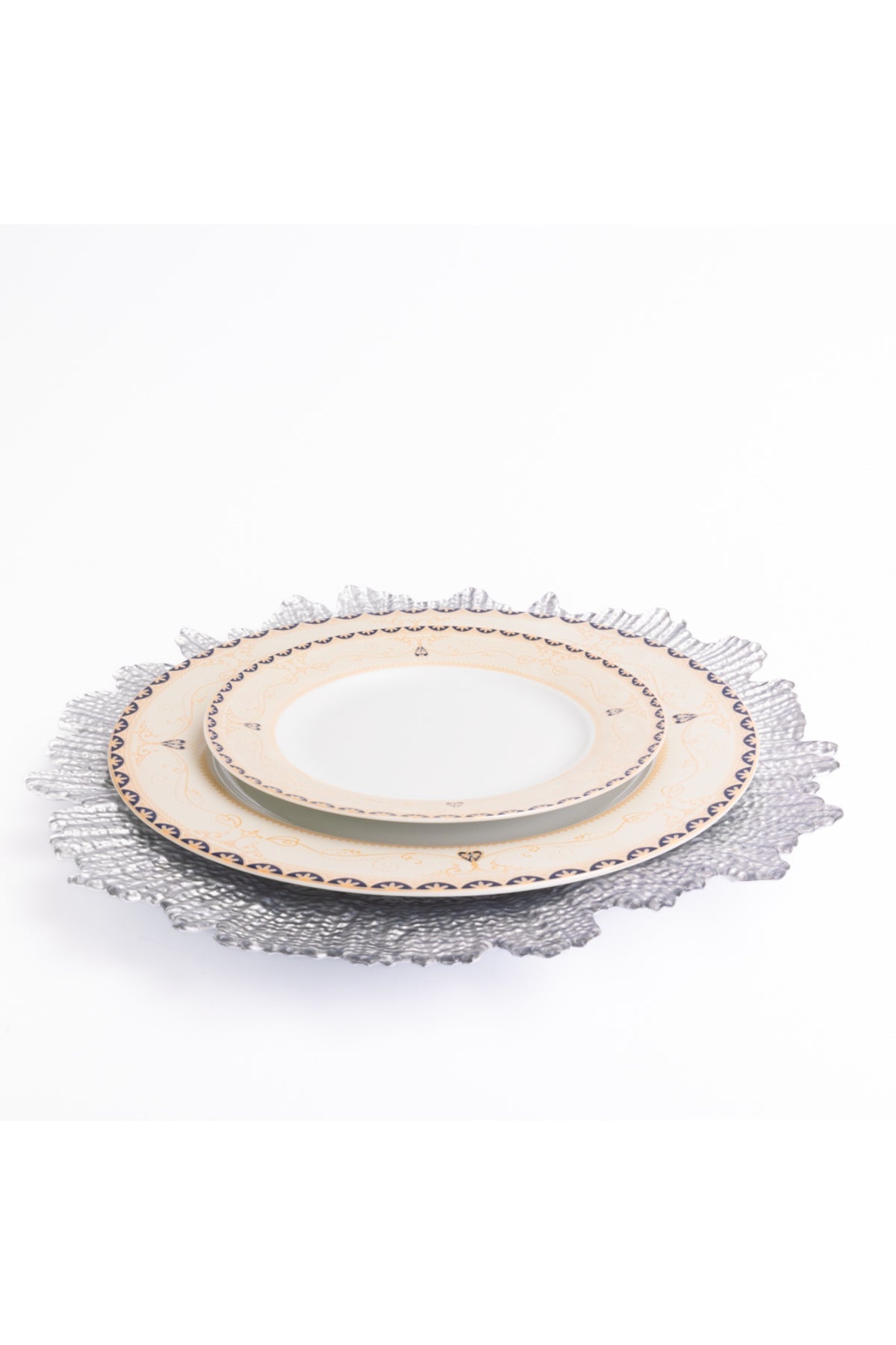 Farfurie Suport Sticlă Silver Bloom – Design Texturat Argintiu, 35cm