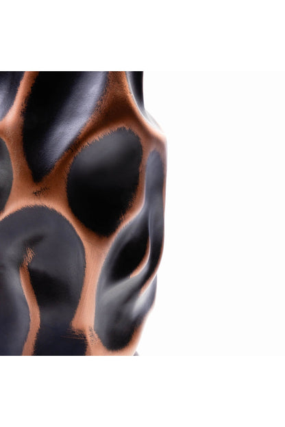 Vază Ceramică – Negru și Cupru cu Design Abstract Ondulat - 20 cm