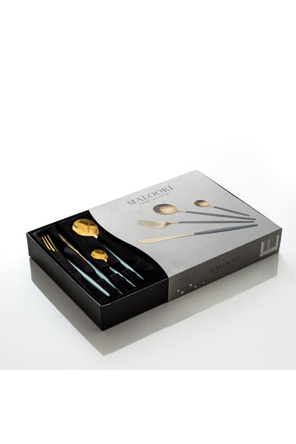 Set tacâmuri 24 piese inox 18/10 auriu bicolor – linguri, furculițe, cuțite