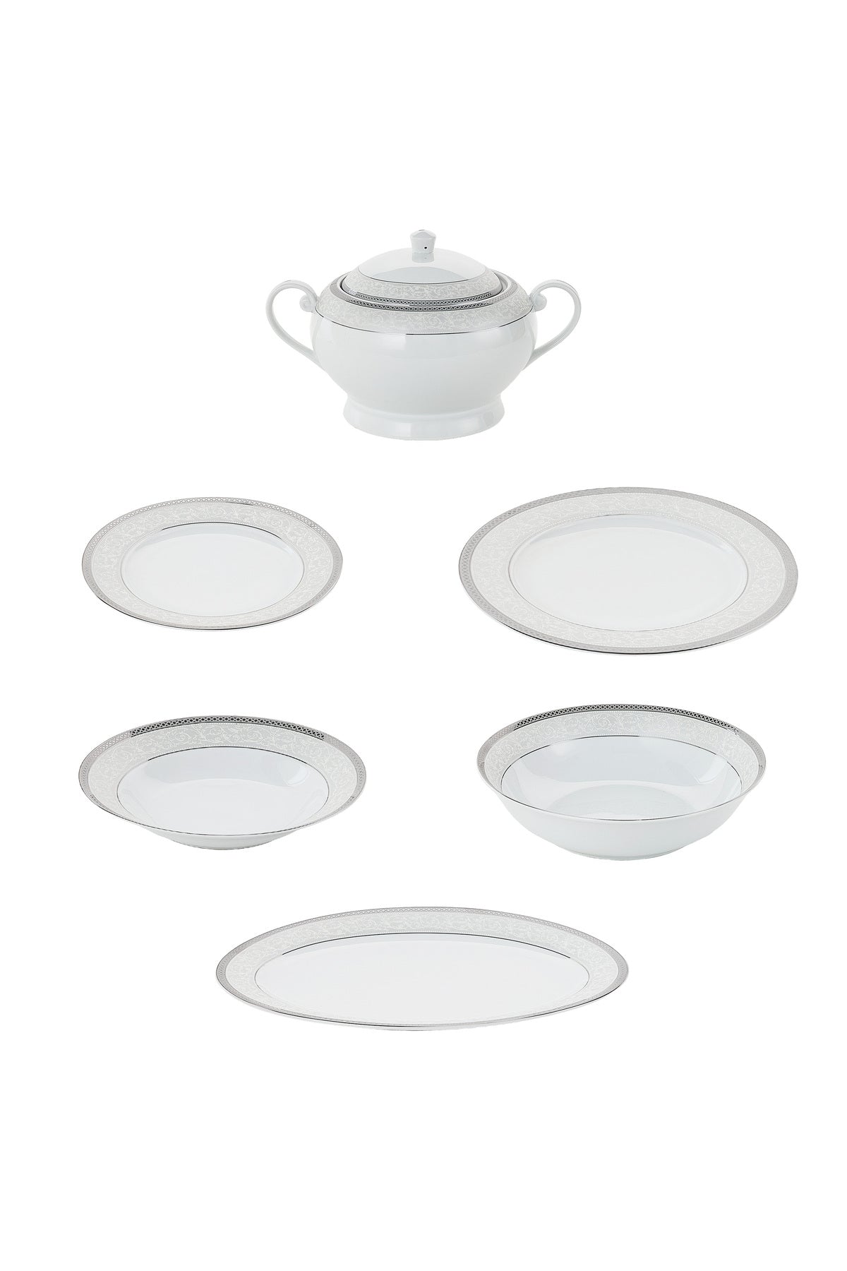 Serviciu de Masă 12 Persoane Royal Medallion din Porțelan 40 piese Design Floral cu Bordură Arginti