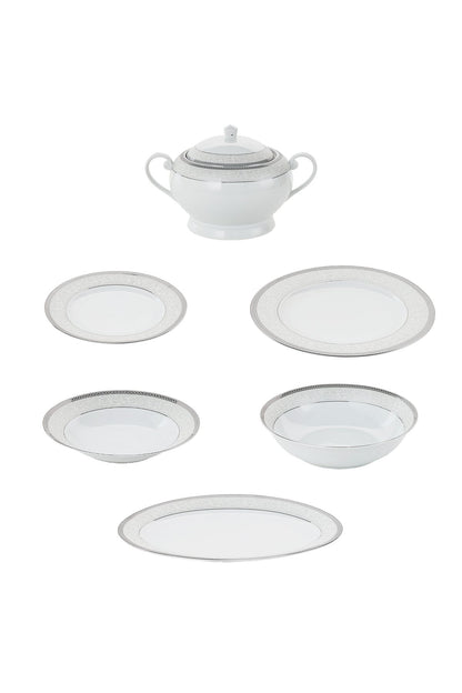 Serviciu de Masă 12 Persoane Royal Medallion din Porțelan 40 piese Design Floral cu Bordură Arginti