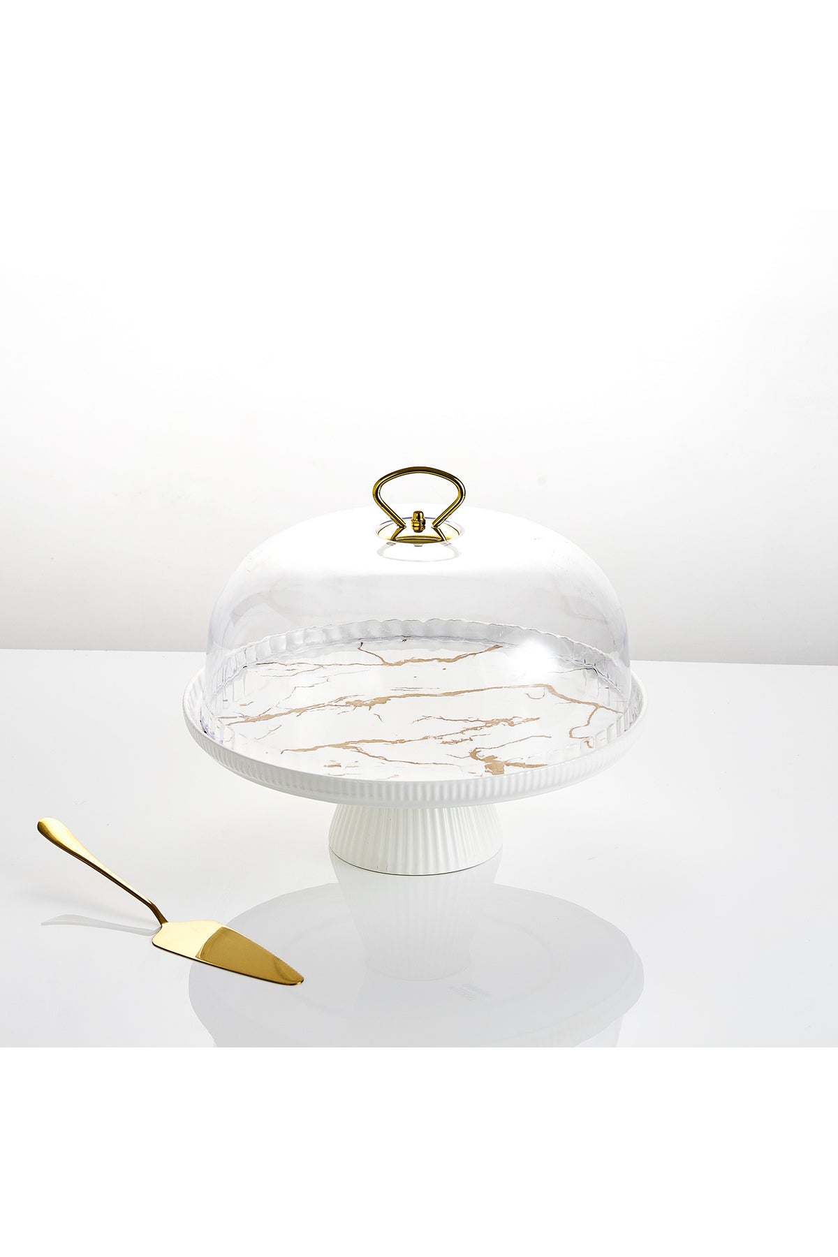 Platou tort din porțelan cu picior și capac transparent, 27.5 cm - Marble Collection