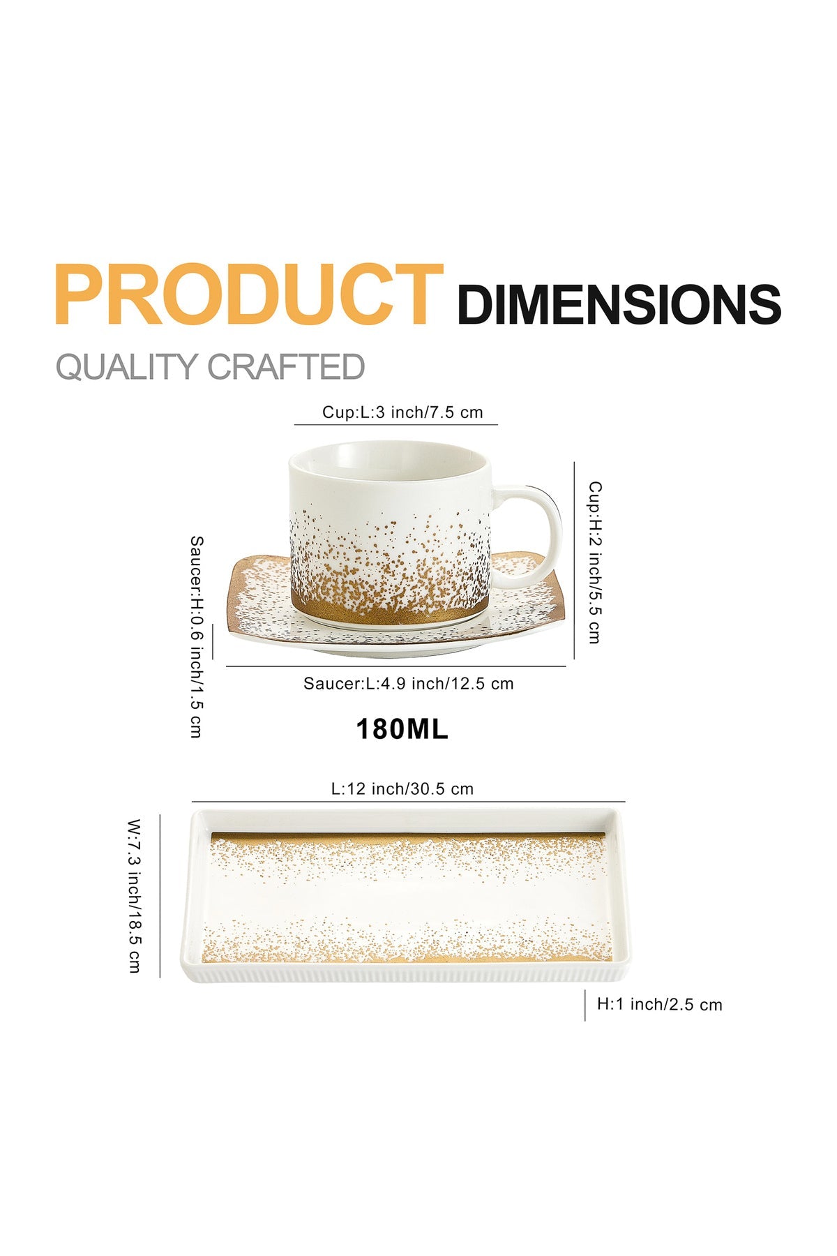 Set 2 cești cu 2 farfurioare și platou din porțelan, 180 ml - SNOWING collection