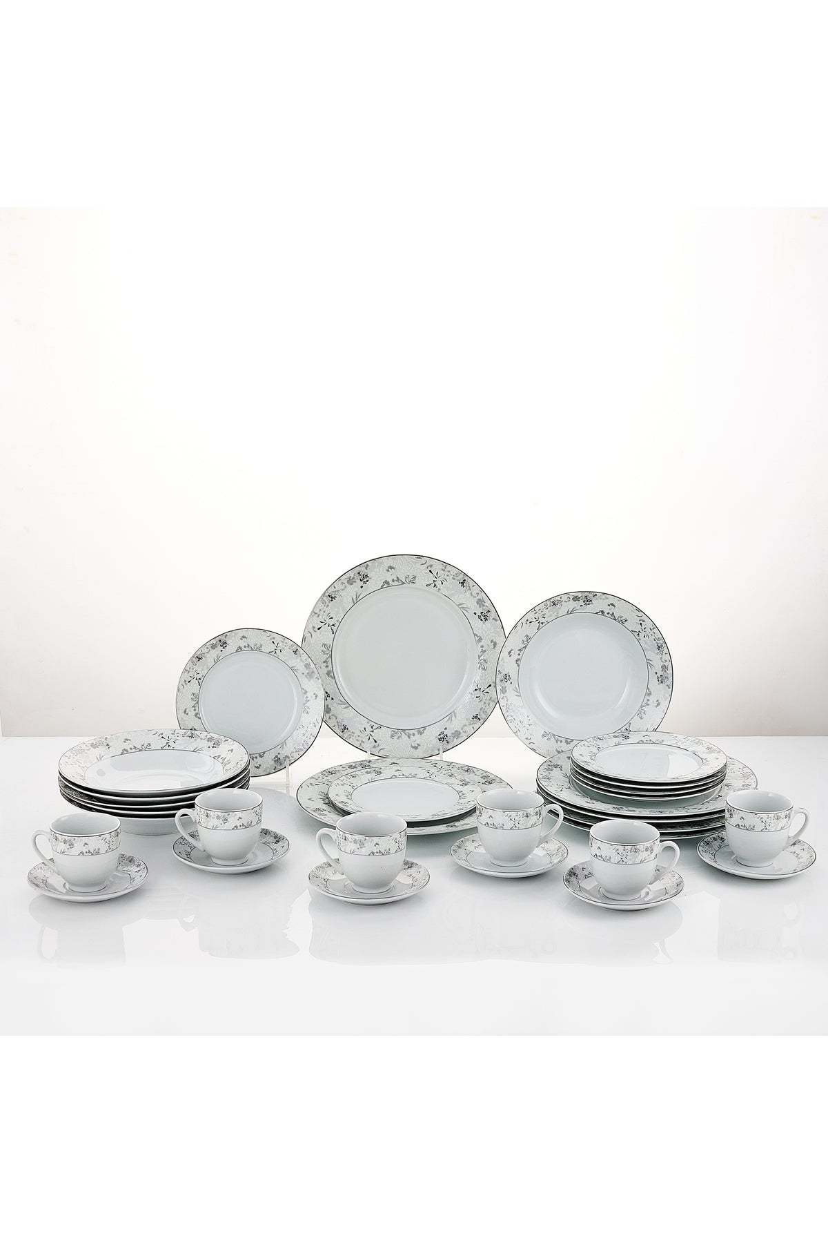 Serviciu de Masă6 persoane Charcoal Blossom din Porțelan Premium, 30 piese, Design Floral Dens