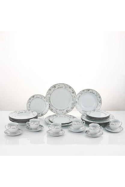 Serviciu de Masă6 persoane Charcoal Blossom din Porțelan Premium, 30 piese, Design Floral Dens