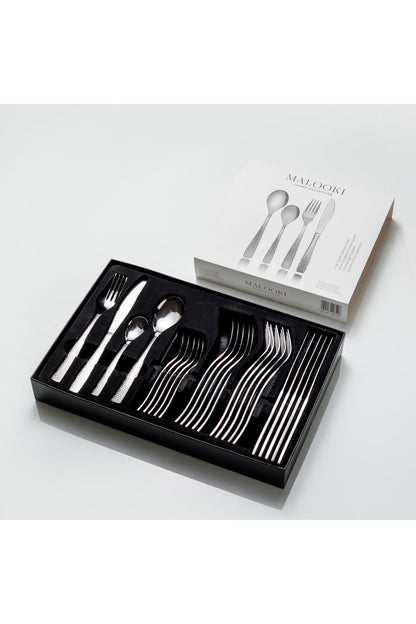 Set Tacâmuri 24 Piese pentru 6 persoane, Inox premium - Finisaj Argintiu Texturat