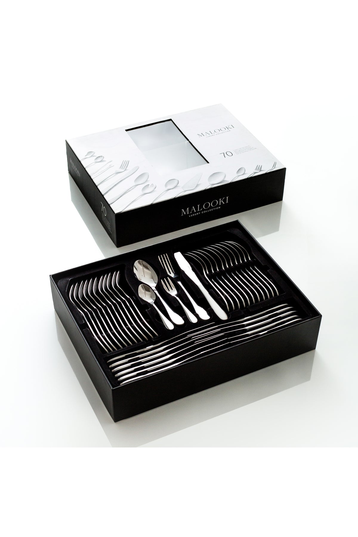 Set Tacâmuri 70 Piese pentru 12 persoane, Inox Premium– Argintiu Set Complet cu Accesorii de Servire