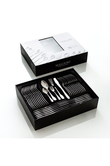 Set Tacâmuri 70 Piese pentru 12 persoane, Inox Premium– Argintiu Set Complet cu Accesorii de Servire