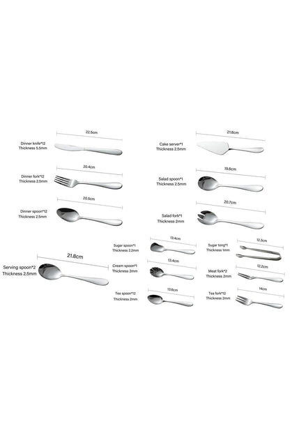 Set Tacâmuri 70 Piese pentru 12 persoane, Inox Premium– Argintiu Set Complet cu Accesorii de Servire