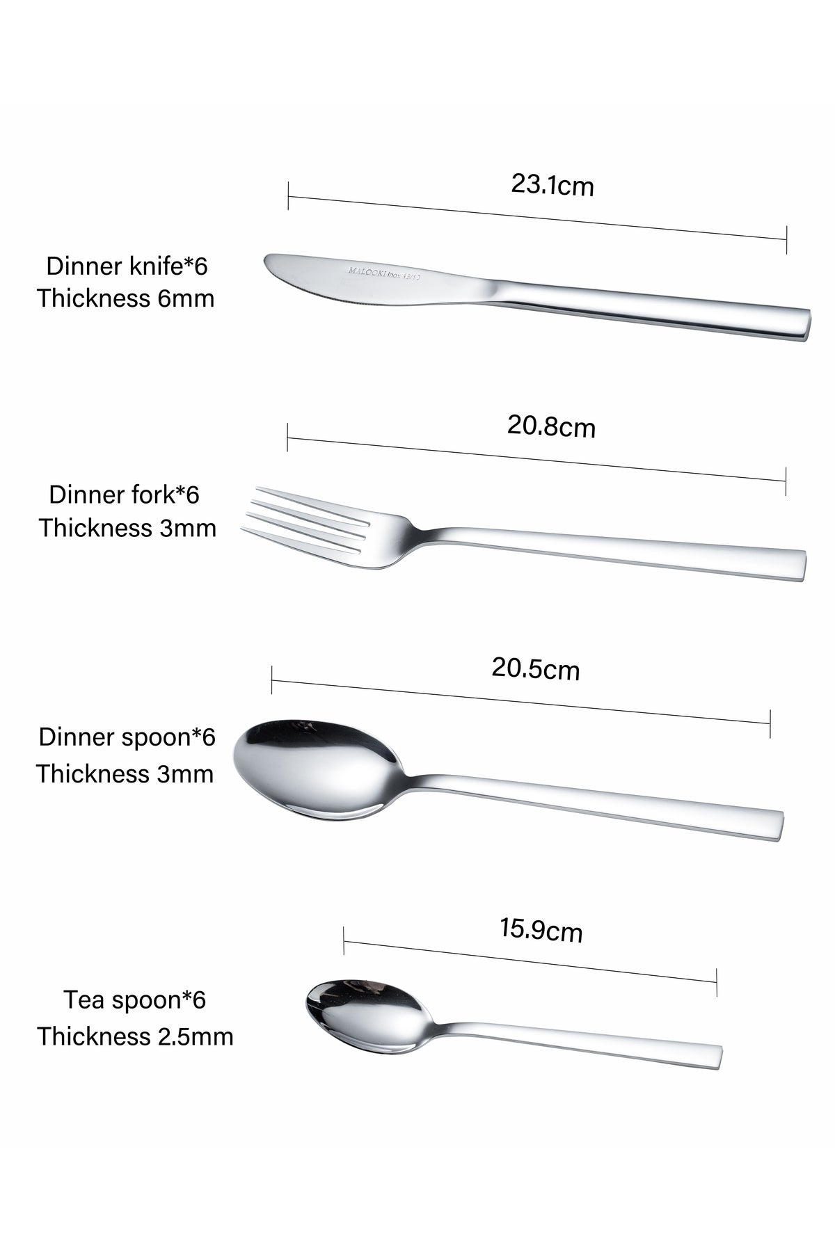 Set Tacâmuri modern 24 Piese pentru 6 persoane, Inox premium - Argintiu