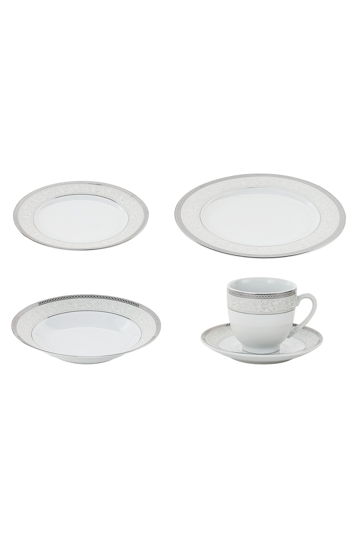 Serviciu de Masă 6 persoane Royal Medallion din Porțelan 30 piese Design Floral cu Bordură Argintie
