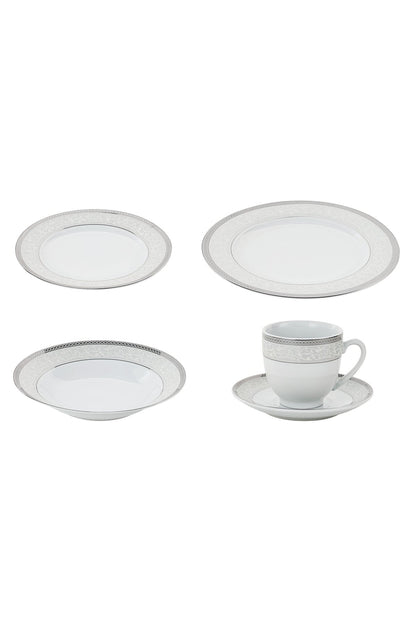 Serviciu de Masă 6 persoane Royal Medallion din Porțelan 30 piese Design Floral cu Bordură Argintie