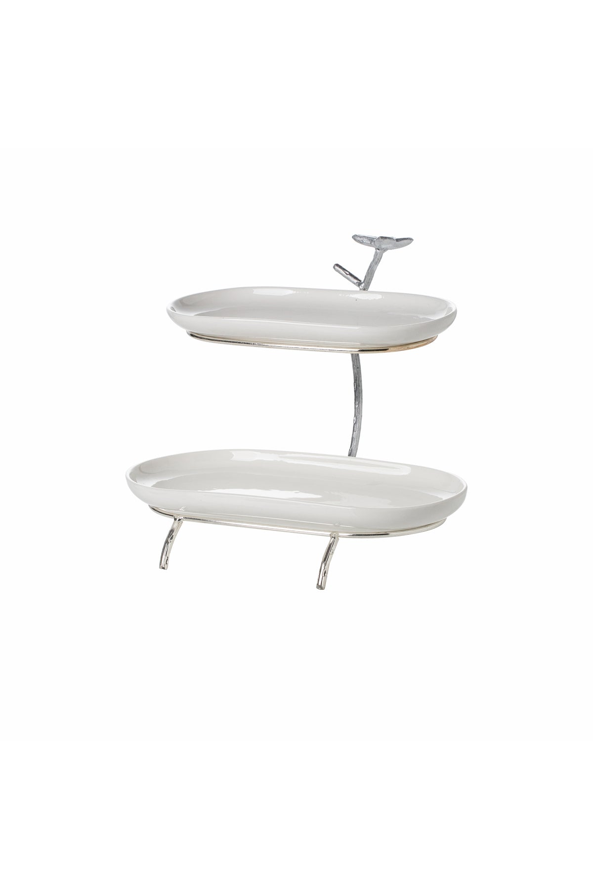 Platou etajat oval Candy Bar din Porțelan cu Suport Metalic Argintiu - 25.9 cm