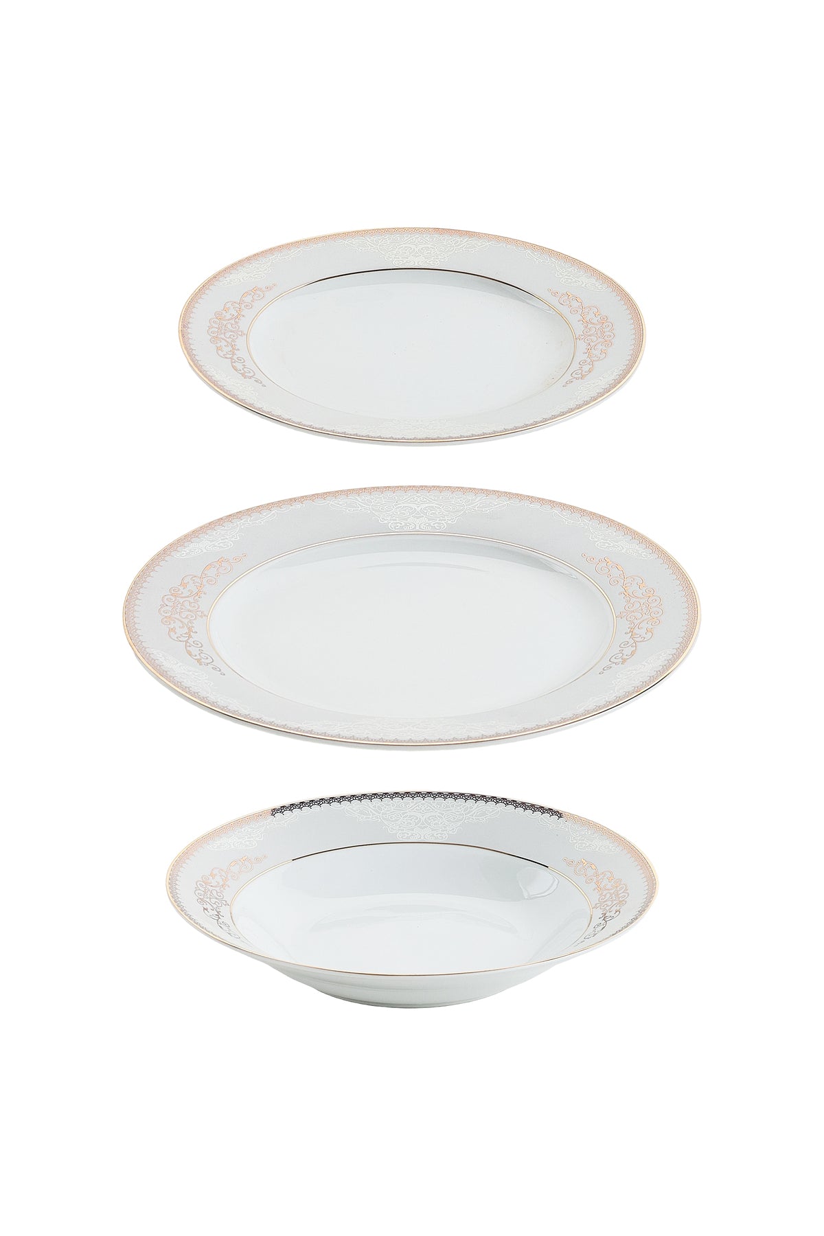Serviciu de Masă 6 persoane Silver & Gold Filigree din Porțelan, 18 Piese, Design Baroc Bicolor