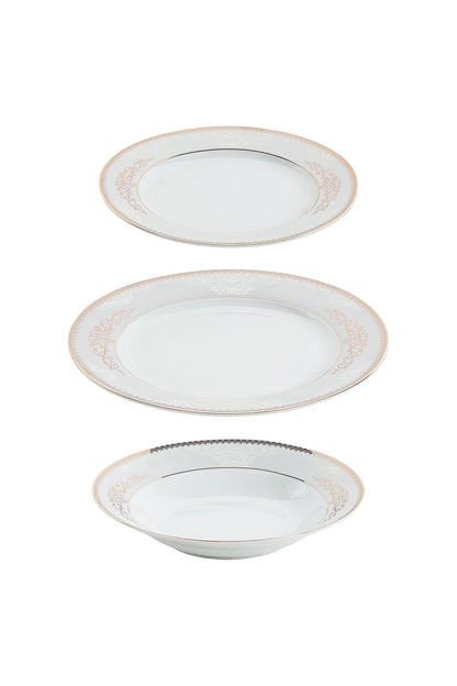 Serviciu de Masă 6 persoane Silver & Gold Filigree din Porțelan, 18 Piese, Design Baroc Bicolor