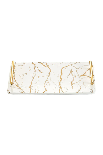 Tavă de servire din porțelan cu mânere aurii, 35,5 cm - Marble Collection