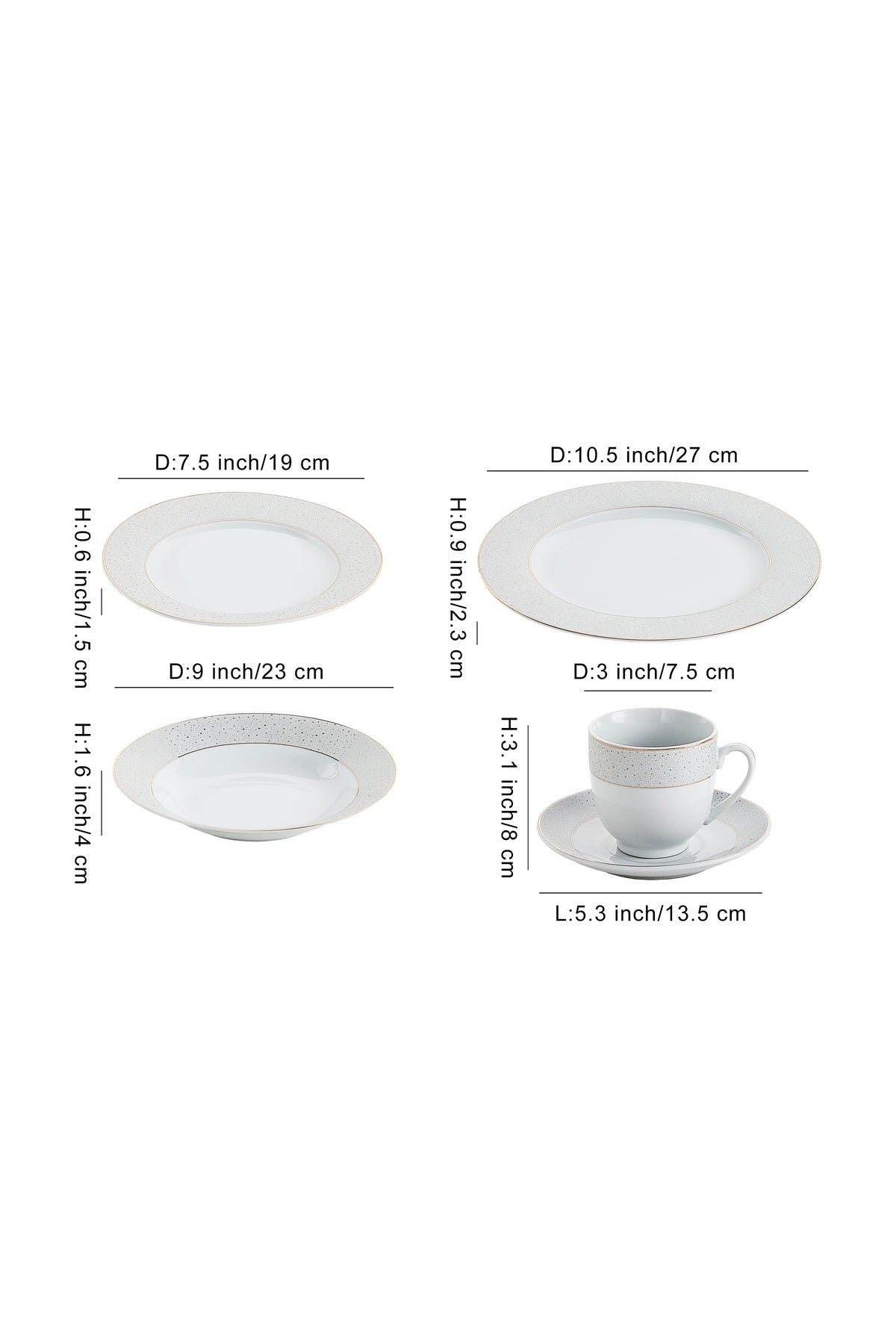 Serviciu de Masă 6 persoane Golden Stardust din Porțelan , 30 piese, Design Modern cu Bordură Aurie