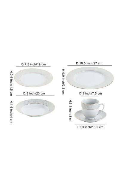 Serviciu de Masă 6 persoane Golden Stardust din Porțelan , 30 piese, Design Modern cu Bordură Aurie