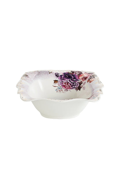 Bol porțelan model floral vintage, margini ondulate, 26.5 cm
