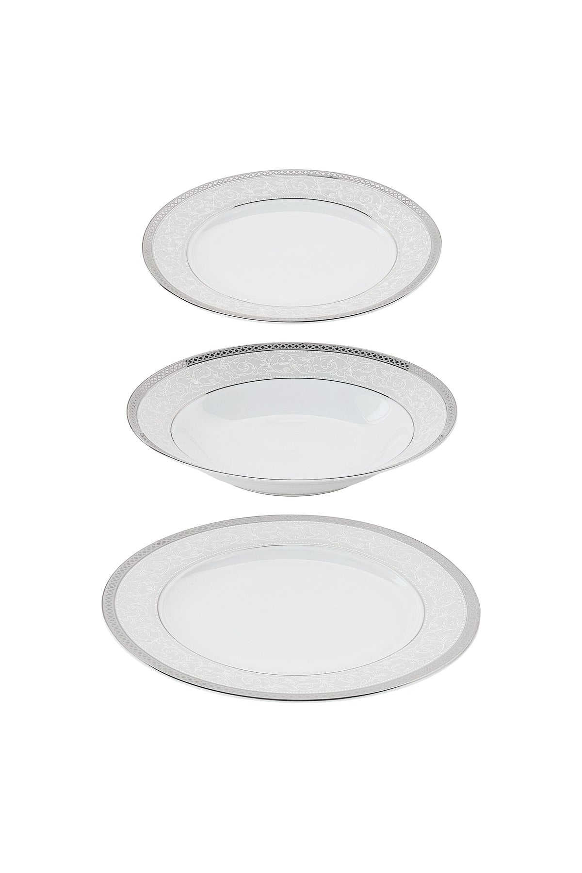 Serviciu de Masă 6 persoane Royal Medallion din Porțelan 18 Piese, Design Floral cu Bordură Argintie