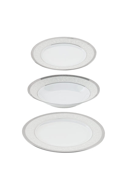 Serviciu de Masă 6 persoane Royal Medallion din Porțelan 18 Piese, Design Floral cu Bordură Argintie