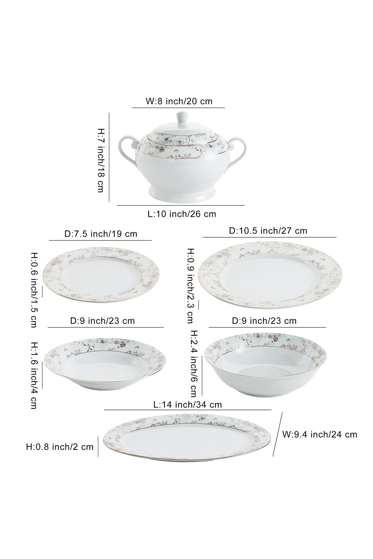 Serviciu de Masă 12 Persoan Golden Blossom din Porțelan 40 pieseDesign Floral Bogat cu Detalii Aurii