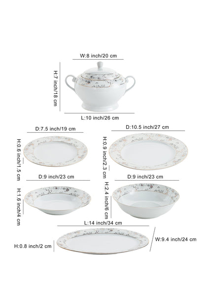 Serviciu de Masă 12 Persoan Golden Blossom din Porțelan 40 pieseDesign Floral Bogat cu Detalii Aurii